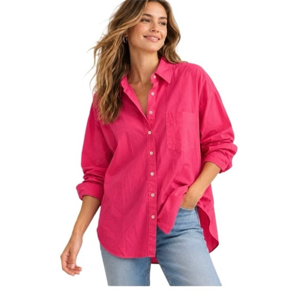 Maeve Anthropologie XL Pink Cotton Oversized Button Down Shirt Relaxed Blouse